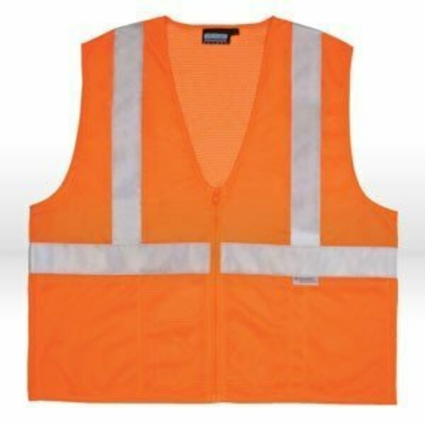 Erb Safety Vest, ANSI Class 2 Mesh Vest Hi-Viz Orange w/Reflective Tape - Matching Zipper, S15Z Large 14634